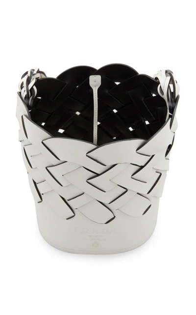 Shop Prada Leather Tress Bucket Bag In White