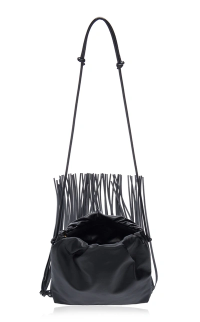 Shop Bottega Veneta The Fringe Pouch Leather Bag In Black