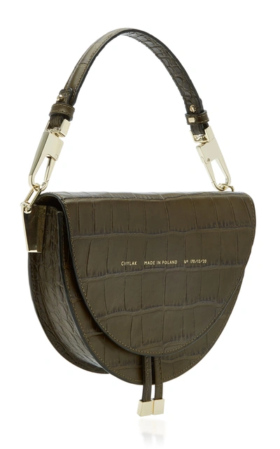 Shop Chylak Croc-effect Leather Saddle Bag In Green