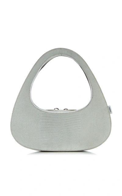 Shop Coperni Swipe Lizard-effect Leather Baguette Bag In Silver