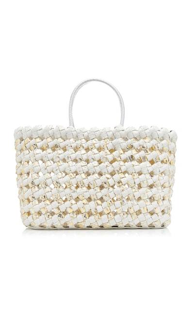 Shop Nancy Gonzalez Medium Woven Python Tote In White