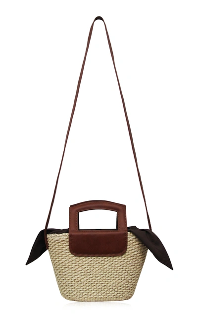Shop Sensi Studio Leather-trimmed Straw Tote In Neutral