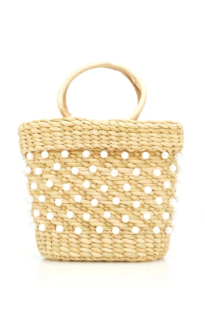 Shop Poolside Mini Embellished Straw Tote In Neutral