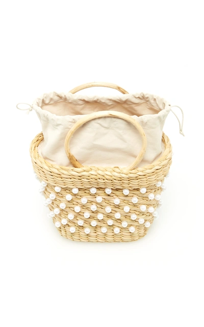 Shop Poolside Mini Embellished Straw Tote In Neutral