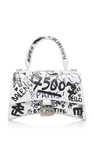 Shop Balenciaga Hourglass Xs Graffiti-print Leather Bag In White