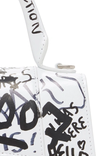 Shop Balenciaga Hourglass Xs Graffiti-print Leather Bag In White