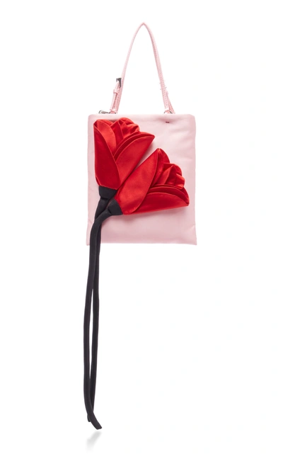 Prada Flower Embellished Raso Mini Top Handle Bag In Pink red black ModeSens