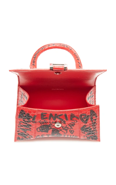 Balenciaga Small Hourglass Printed Dark Red Leather Bag New