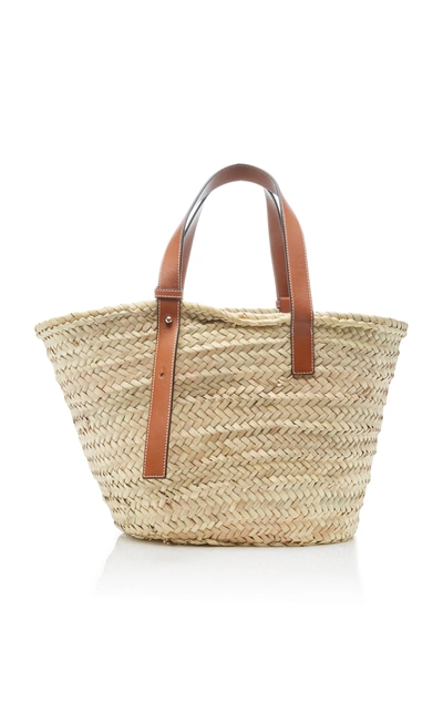 Shop Loewe Medium Raffia And Leather Basket Bag In Neutral