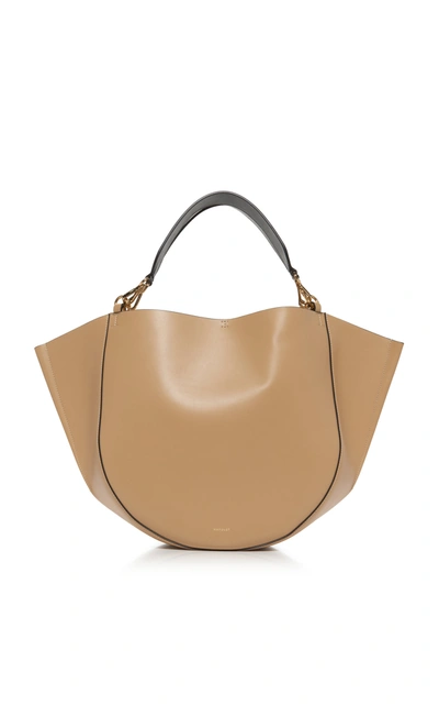 Shop Wandler Mia Two-tone Leather Tote In Neutral