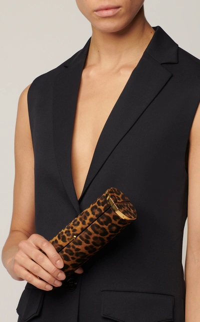 Shop Hunting Season The Roll Leopard-print Suede Clutch In Animal