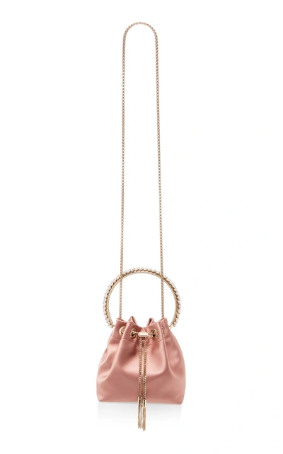 Shop Jimmy Choo Bon Bon Embellished Satin Top Handle Bag In Pink