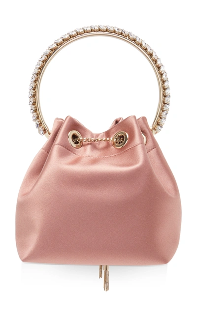 Shop Jimmy Choo Bon Bon Embellished Satin Top Handle Bag In Pink