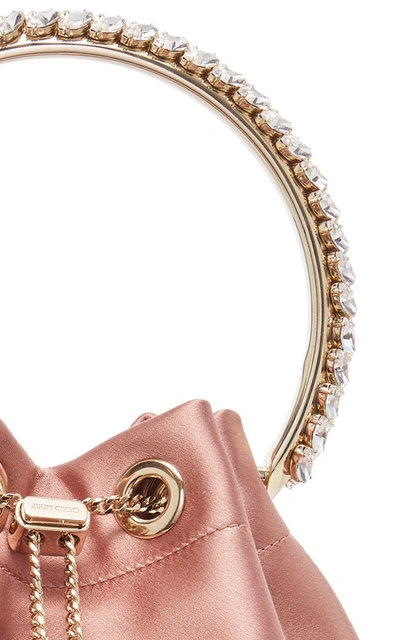 Shop Jimmy Choo Bon Bon Embellished Satin Top Handle Bag In Pink