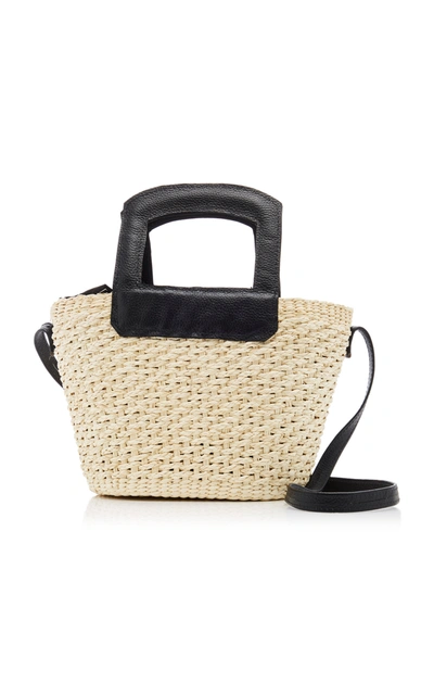 Shop Sensi Studio Leather-trimmed Straw Tote In Black