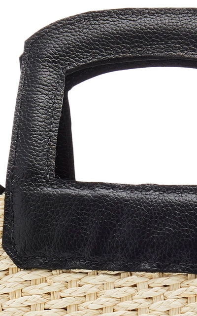Shop Sensi Studio Leather-trimmed Straw Tote In Black