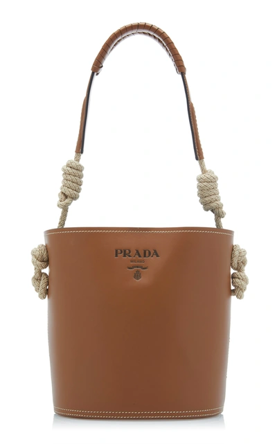 Shop Prada Leather Tambour Bucket Bag In Brown