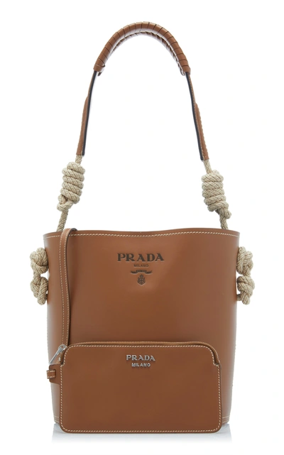 Shop Prada Leather Tambour Bucket Bag In Brown