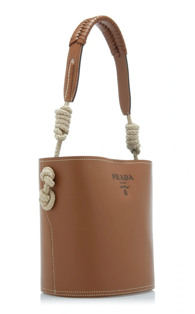 Shop Prada Leather Tambour Bucket Bag In Brown