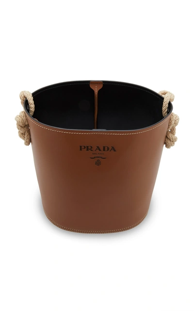 Shop Prada Leather Tambour Bucket Bag In Brown