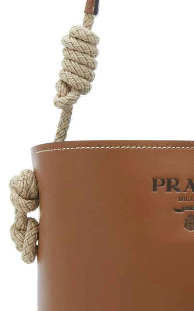 Shop Prada Leather Tambour Bucket Bag In Brown