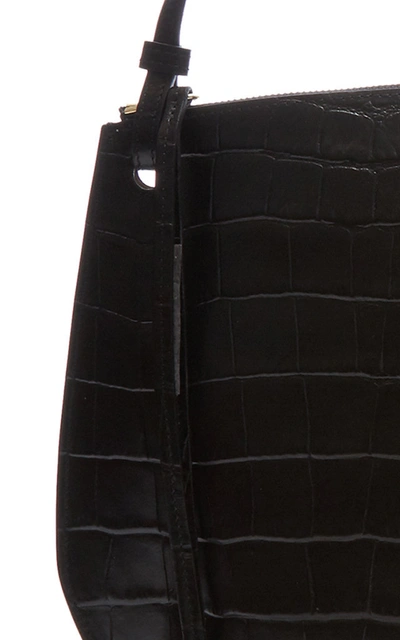 Shop Little Liffner Pebble Large Croc-embossed Leather Shoulder Bag In Black