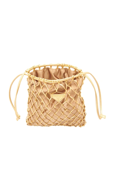 Shop Prada Faux Leather Mesh Bag In Gold