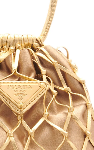 Shop Prada Faux Leather Mesh Bag In Gold