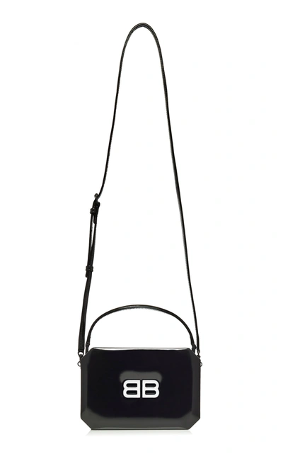 Shop Balenciaga Logo Patent Leather Top Handle Bag In Black