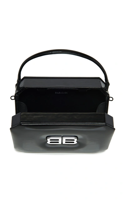 Shop Balenciaga Logo Patent Leather Top Handle Bag In Black