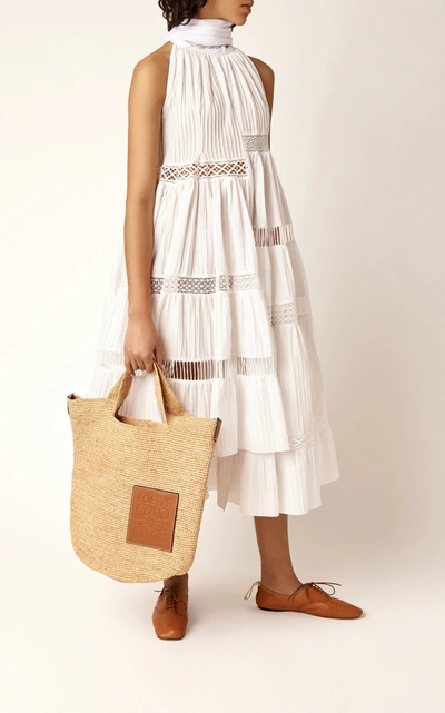 Shop Loewe Slit Oversized Raffia Tote In Tan