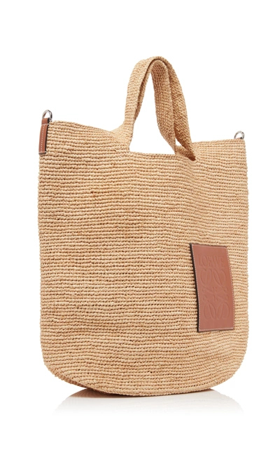 Loewe + Paula's Ibiza Slit Leather-trimmed Woven Raffia Tote In Beige