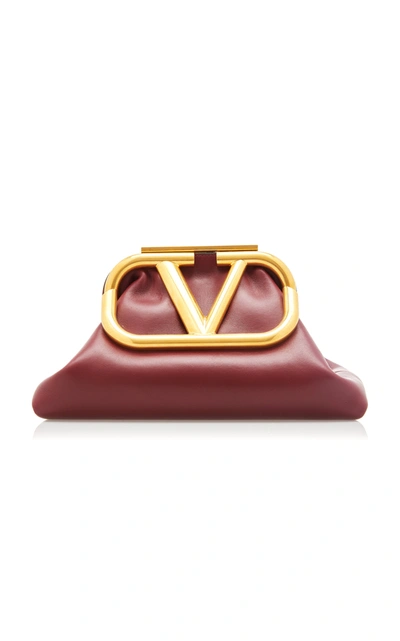 Shop Valentino Garavani Supervee Logo Leather Clutch In Burgundy