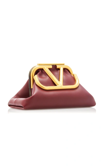 Shop Valentino Garavani Supervee Logo Leather Clutch In Burgundy