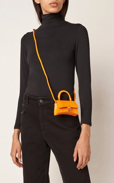 Shop Balenciaga Hourglass Mini Croc-effect Leather Bag In Orange