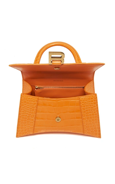 Shop Balenciaga Hourglass Mini Croc-effect Leather Bag In Orange