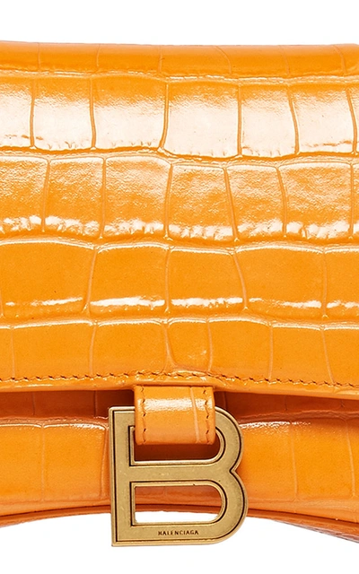 Shop Balenciaga Hourglass Mini Croc-effect Leather Bag In Orange