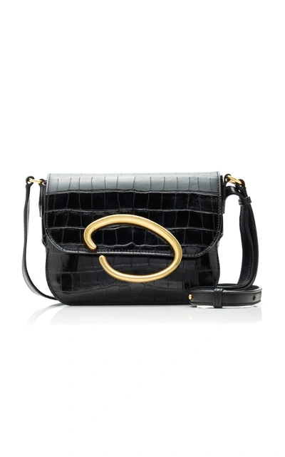 Shop Oscar De La Renta Oath Croc-effect Leather Shoulder Bag In Black