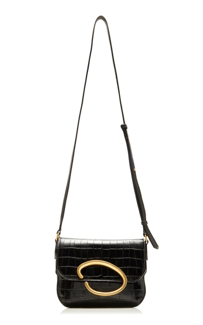 Shop Oscar De La Renta Oath Croc-effect Leather Shoulder Bag In Black