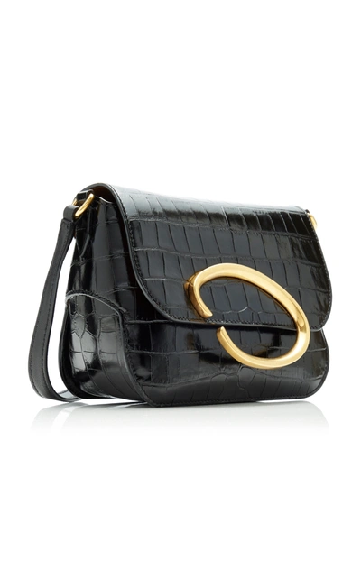 Shop Oscar De La Renta Oath Croc-effect Leather Shoulder Bag In Black