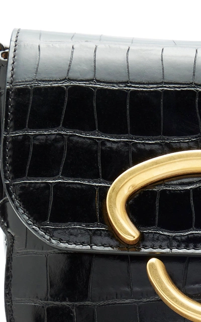 Shop Oscar De La Renta Oath Croc-effect Leather Shoulder Bag In Black