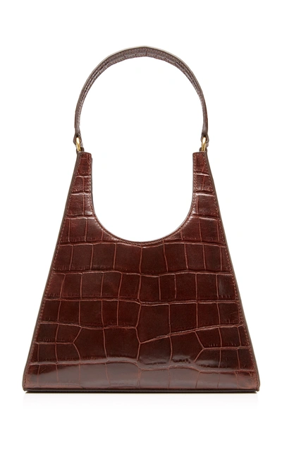 Shop Staud Rey Croc-effect Leather Shoulder Bag In Brown