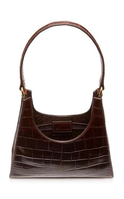 Shop Staud Rey Croc-effect Leather Shoulder Bag In Brown