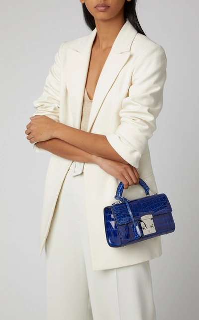 Shop Stalvey Mini Fold-over Alligator Bag In Blue