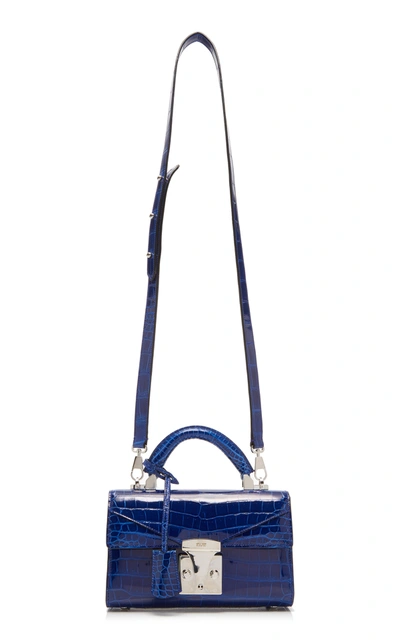 Shop Stalvey Mini Fold-over Alligator Bag In Blue