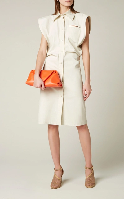 Shop Bottega Veneta The Trine Leather Clutch In Orange