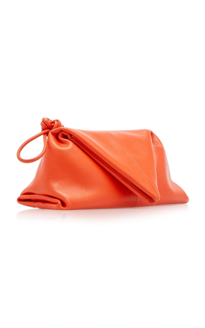 Shop Bottega Veneta The Trine Leather Clutch In Orange