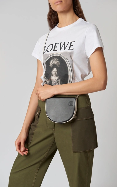Shop Loewe Heel Leather Shoulder Bag In Black/white