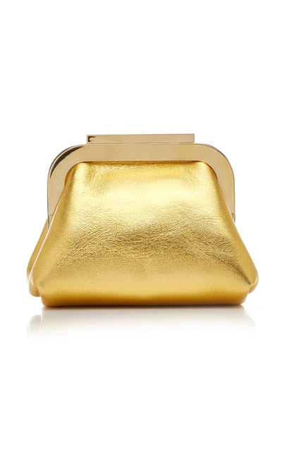 Shop Valentino Garavani Supervee Metallic Leather Mini Clutch In Gold