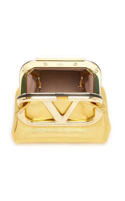 Shop Valentino Garavani Supervee Metallic Leather Mini Clutch In Gold